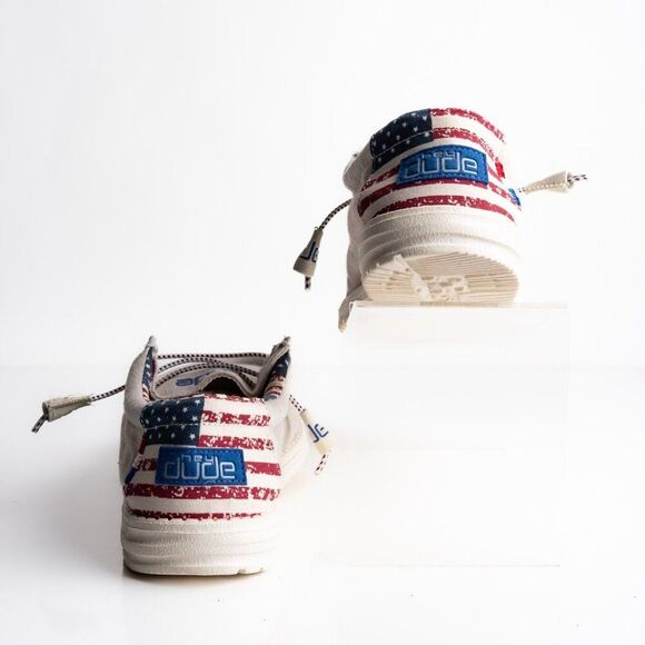 Hey Dude Mens Wally Off White Patriotic Shoes Slip Ons Flag USA US 8 EU 41 New - Picture 6 of 8